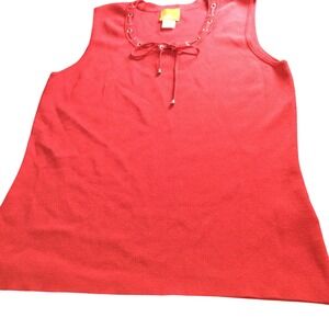 Hearts of Palm Coral Top Sleeveless Knit Eyelet Tie Neck Women's Size L‎